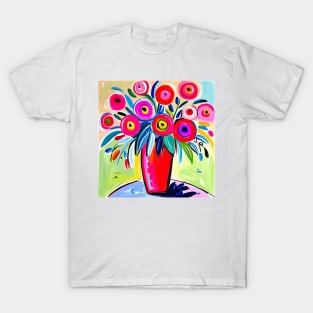 Cute Abstract Flowers in a Pink Vase Still Life Painting T-Shirt